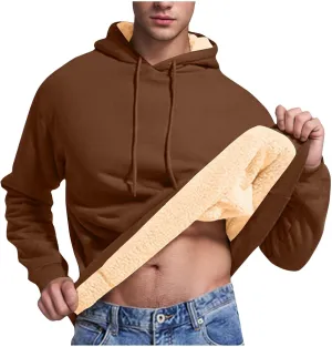 Mens Fleece Pullover Fleece Lined Heavy Weight Hoodie Heavy Duty Winter Hooded Sweatshirt Thermal Warm Sweatshirts