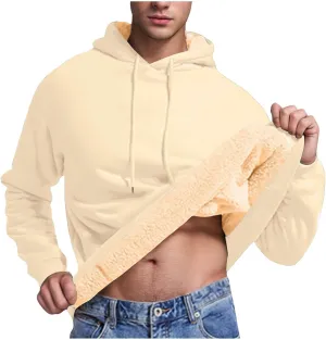 Mens Fleece Pullover Fleece Lined Heavy Weight Hoodie Heavy Duty Winter Hooded Sweatshirt Thermal Warm Sweatshirts