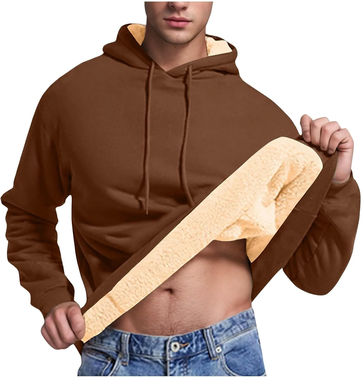 Mens Fleece Pullover Fleece Lined Heavy Weight Hoodie Heavy Duty Winter Hooded Sweatshirt Thermal Warm Sweatshirts