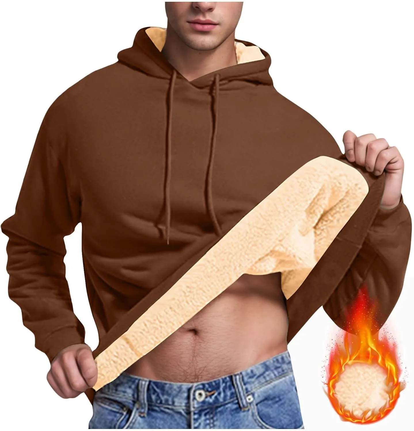 Mens Fleece Pullover Fleece Lined Heavy Weight Hoodie Heavy Duty Winter Hooded Sweatshirt Thermal Warm Sweatshirts