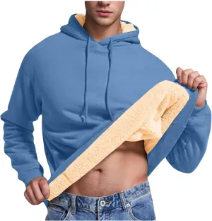 Mens Fleece Pullover Fleece Lined Heavy Weight Hoodie Heavy Duty Winter Hooded Sweatshirt Thermal Warm Sweatshirts