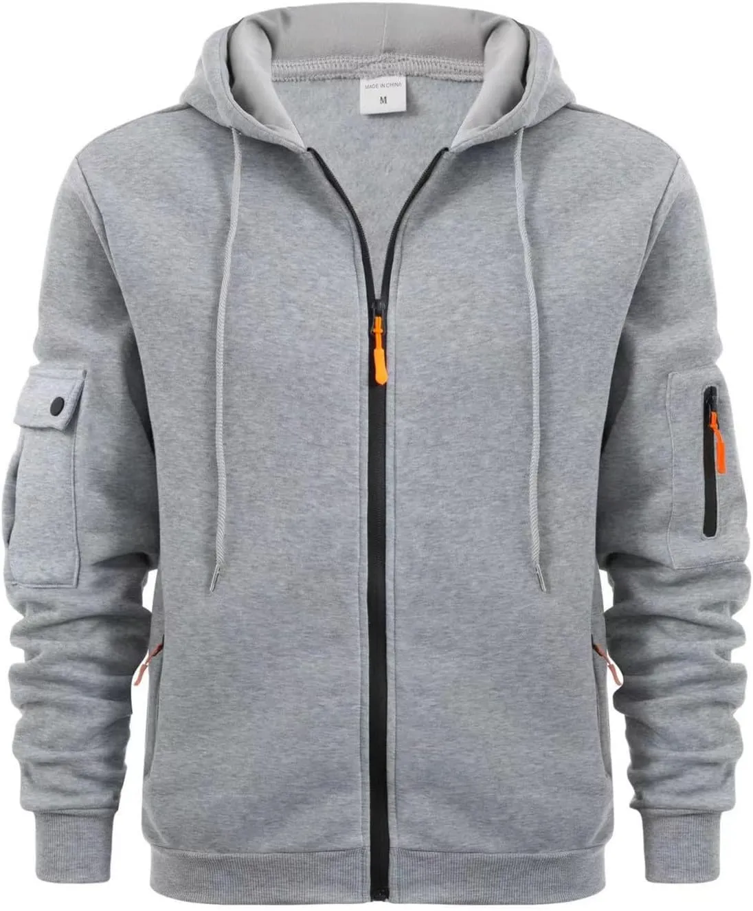 Men's Full-Zip Hoodie Sweatshirt Casual Long Sleeve Shirts Solid Color Pullover Tops Drawstring Pockets Outfit Clothes