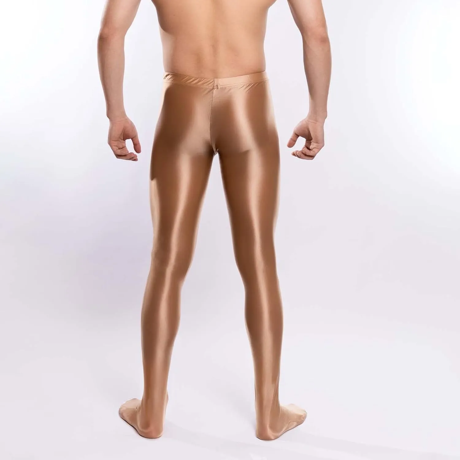 Men's Glossy Compression Tights Pants Footed Leggings Base Layer Training Long Trousers Slim Fit Stretchy Tights