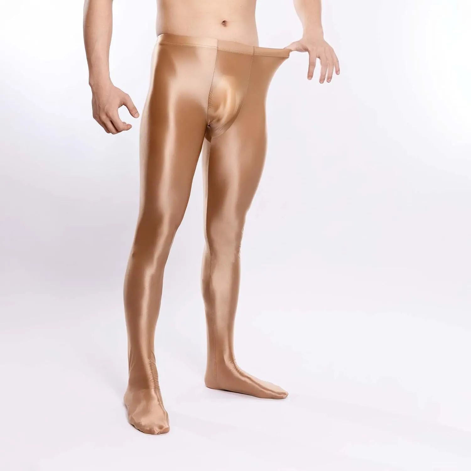 Men's Glossy Compression Tights Pants Footed Leggings Base Layer Training Long Trousers Slim Fit Stretchy Tights