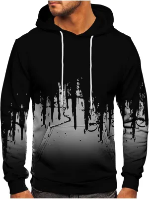 Men's Graphic Hoodies Gradient Color Pullover Long Sleeve Hooded Sweatshirt Tops Blouse Hoodies, S-5XL