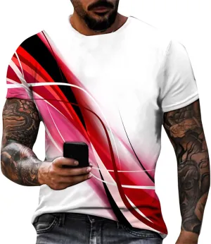 Mens Graphic T-Shirts Funny Digital Print Short Sleeve Shirts Slim Fit Graphic Summer Y2K Shirt Crewneck Western Tops