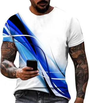 Mens Graphic T-Shirts Funny Digital Print Short Sleeve Shirts Slim Fit Graphic Summer Y2K Shirt Crewneck Western Tops