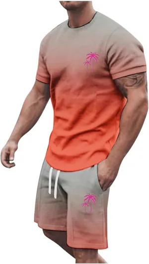 Men's Hawaiian Matching Shirt and Shorts Summer Beach 2 Piece Outfits Short Sleeve Cuban Shirts and Shorts Sherpa Lined