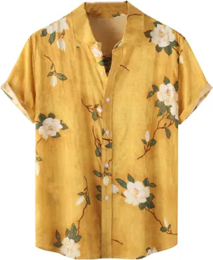 Mens Hawaiian Shirts Short Sleeve Flower Graphic Tees Lightweight Button Down Cardigan Tropical Holiday Shirt Trendy