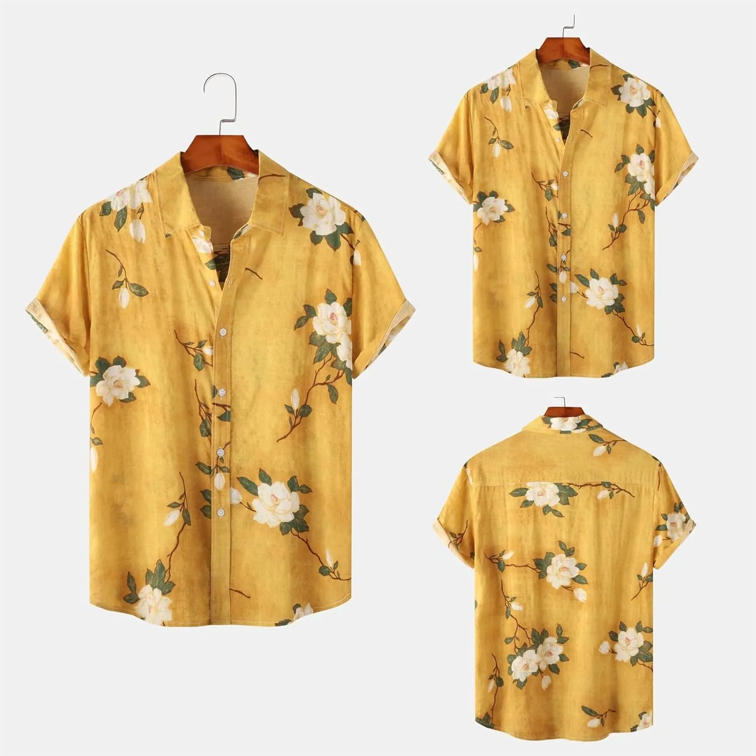 Mens Hawaiian Shirts Short Sleeve Flower Graphic Tees Lightweight Button Down Cardigan Tropical Holiday Shirt Trendy