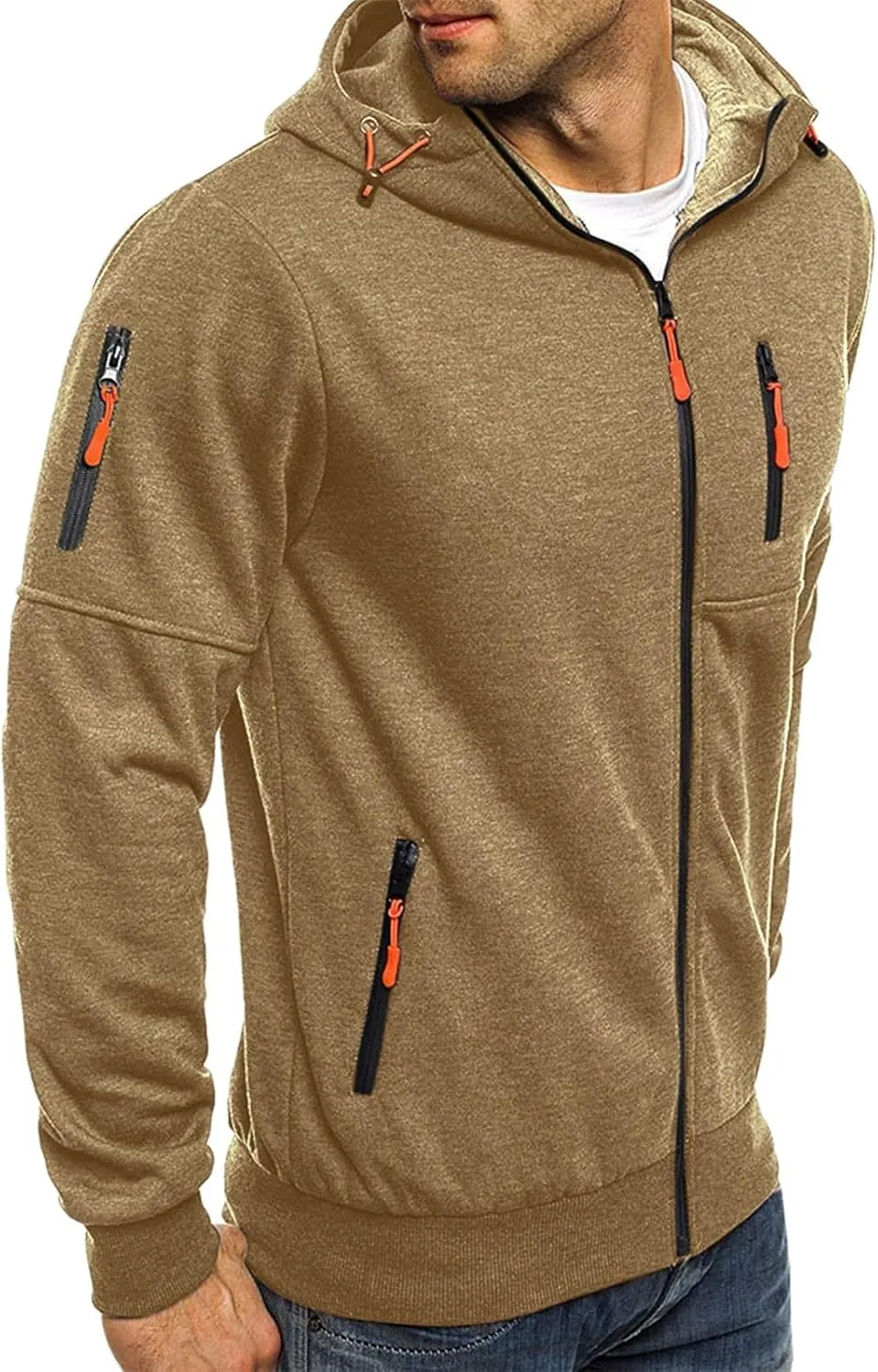 Men's Hoodies Full Zip Casual Cotton Hooded Fleece Drawstring Hoodies Pullover Sweatshirts Casual Long Sleeve Shirts