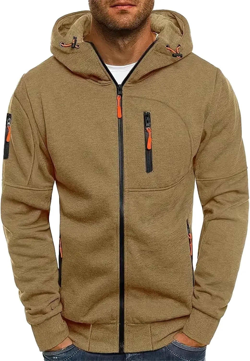 Men's Hoodies Full Zip Casual Cotton Hooded Fleece Drawstring Hoodies Pullover Sweatshirts Casual Long Sleeve Shirts