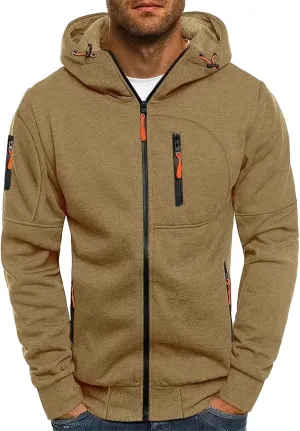 Men's Hoodies Full Zip Casual Cotton Hooded Fleece Drawstring Hoodies Pullover Sweatshirts Casual Long Sleeve Shirts