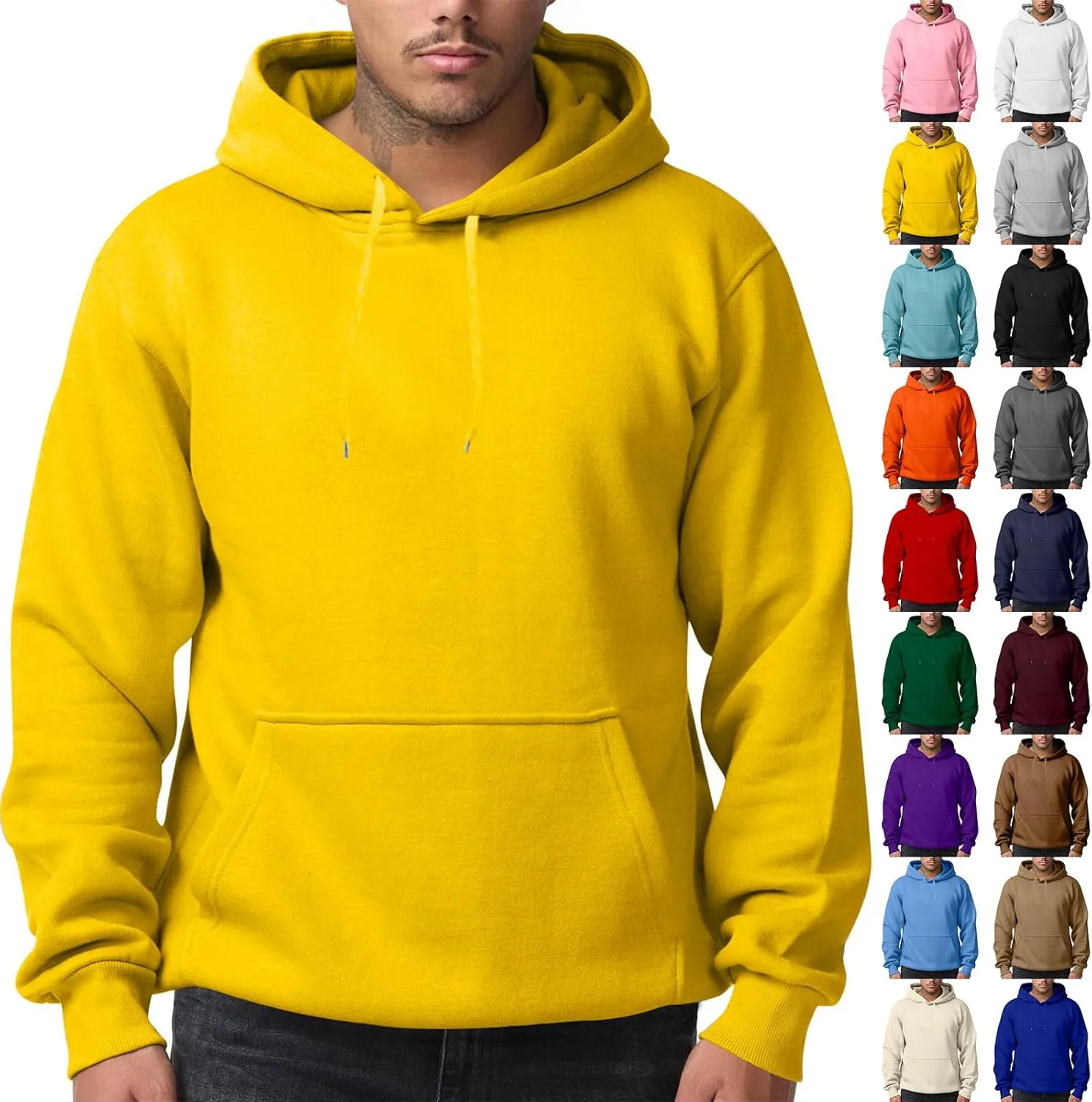 Mens Hoodies Pullover Fleece Lined Oversized Hoodie Casual Loose Long Sleeve Drawstring Hooded Sweatshirt with Pockets