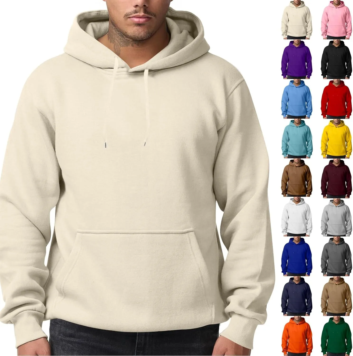 Mens Hoodies Pullover Fleece Lined Oversized Hoodie Casual Loose Long Sleeve Drawstring Hooded Sweatshirt with Pockets