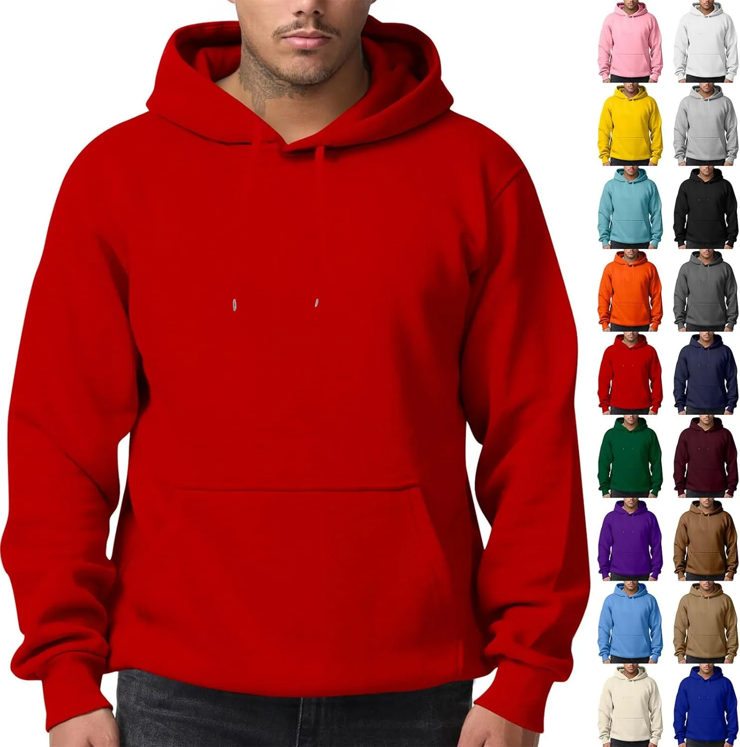 Mens Hoodies Pullover Fleece Lined Oversized Hoodie Casual Loose Long Sleeve Drawstring Hooded Sweatshirt with Pockets