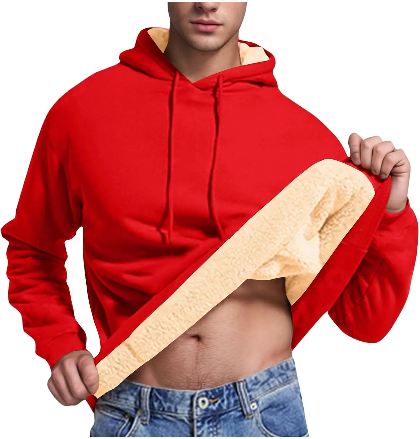 Mens Hoodies Thick Sherpa Lined Winter Windproof Warm Fleece Pullover Hooded Long Sleeve Thermal Athletic Sweatshirts