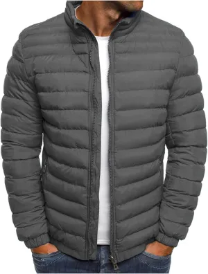 Men's Lightweight Puffer Jacket Full Zip Down Jacket Stand Collar Quilted Coat Packable Insulated Jacket Winter Coats