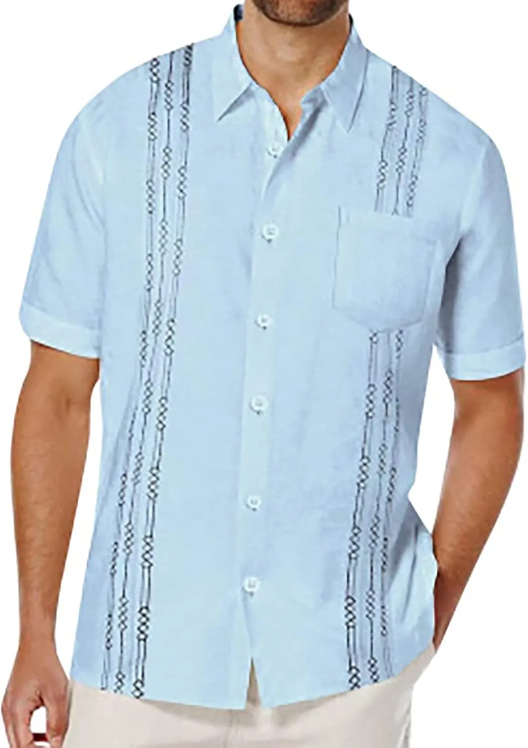 Men's Linen Shirts Short Sleeve Casual Shirt Business Dress Clothing Beach Fashion Summer Tops Crew Neck T-Shirt