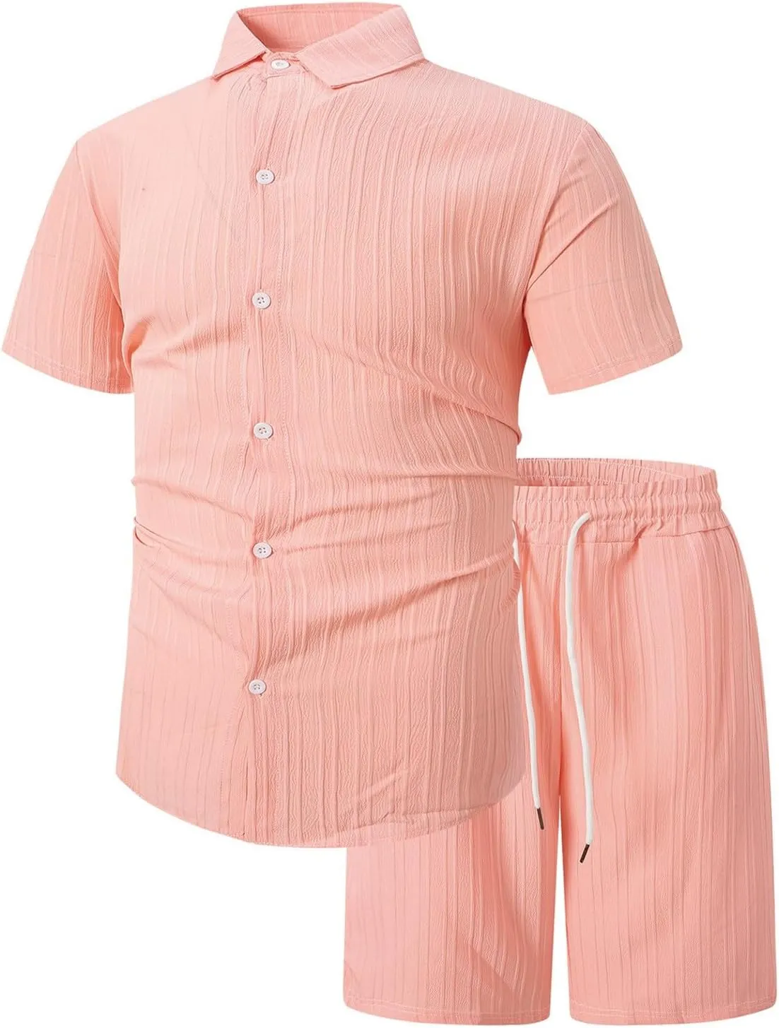 Men's Matching Sets Solid Color Outfits Button Down Lapel Neck T Shirts Shorts Set Big and Tall Soft Sport Suit