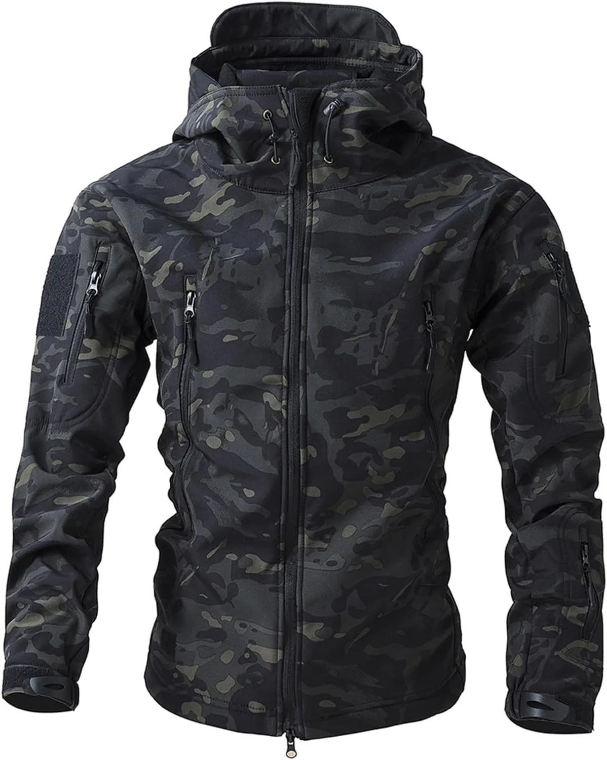 Mens Military Tactical Rain Jacket, Warm Fleece Softshell Hooded Raincoat for Snowboarding, Tactical Jacket