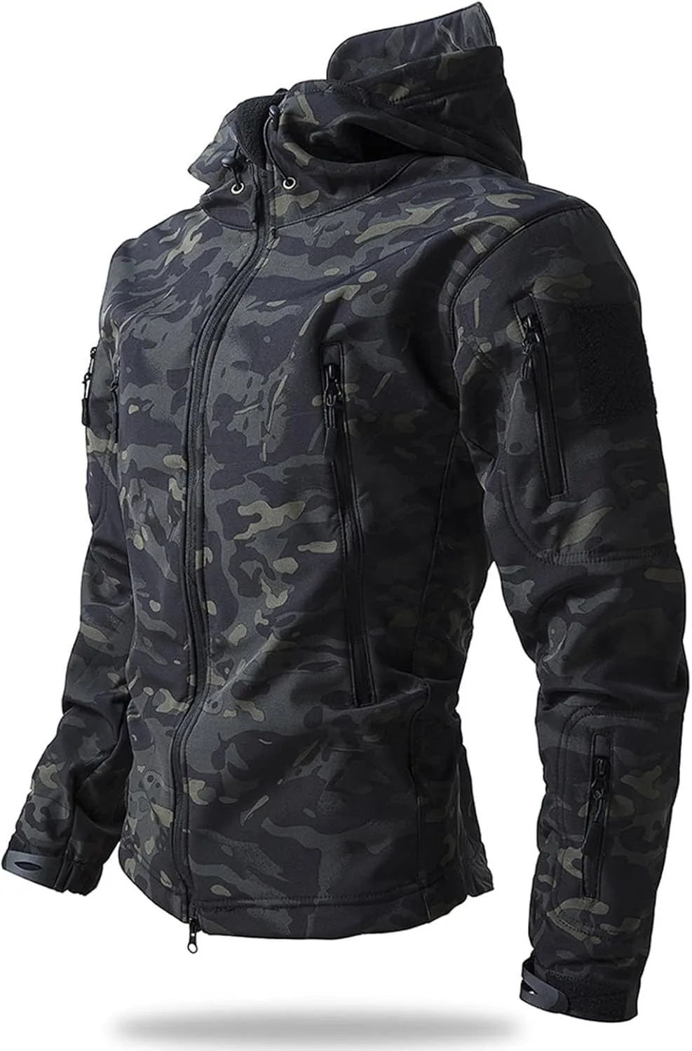 Mens Military Tactical Rain Jacket, Warm Fleece Softshell Hooded Raincoat for Snowboarding, Tactical Jacket