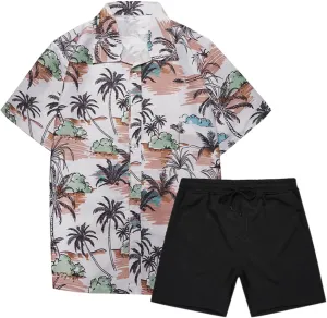 Mens Novelty Button Down Shirts Mens Casual Short Sets 2 Piece Outfits Matching T Shirts and Short Set Fashion Summer Tracksuits Beach Set Graphic Print