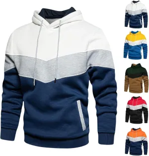 Men's Novelty Color Block Pullover Fleece Hoodie Long Sleeve Casual Lightweight Sweatshirt with Kangaroo Pocket