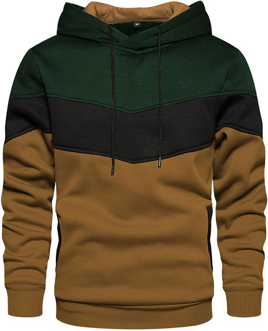 Men's Novelty Color Block Pullover Fleece Hoodie Long Sleeve Casual Lightweight Sweatshirt with Kangaroo Pocket