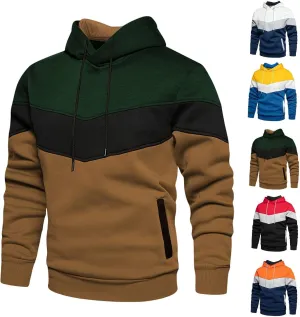 Men's Novelty Color Block Pullover Fleece Hoodie Long Sleeve Casual Lightweight Sweatshirt with Kangaroo Pocket