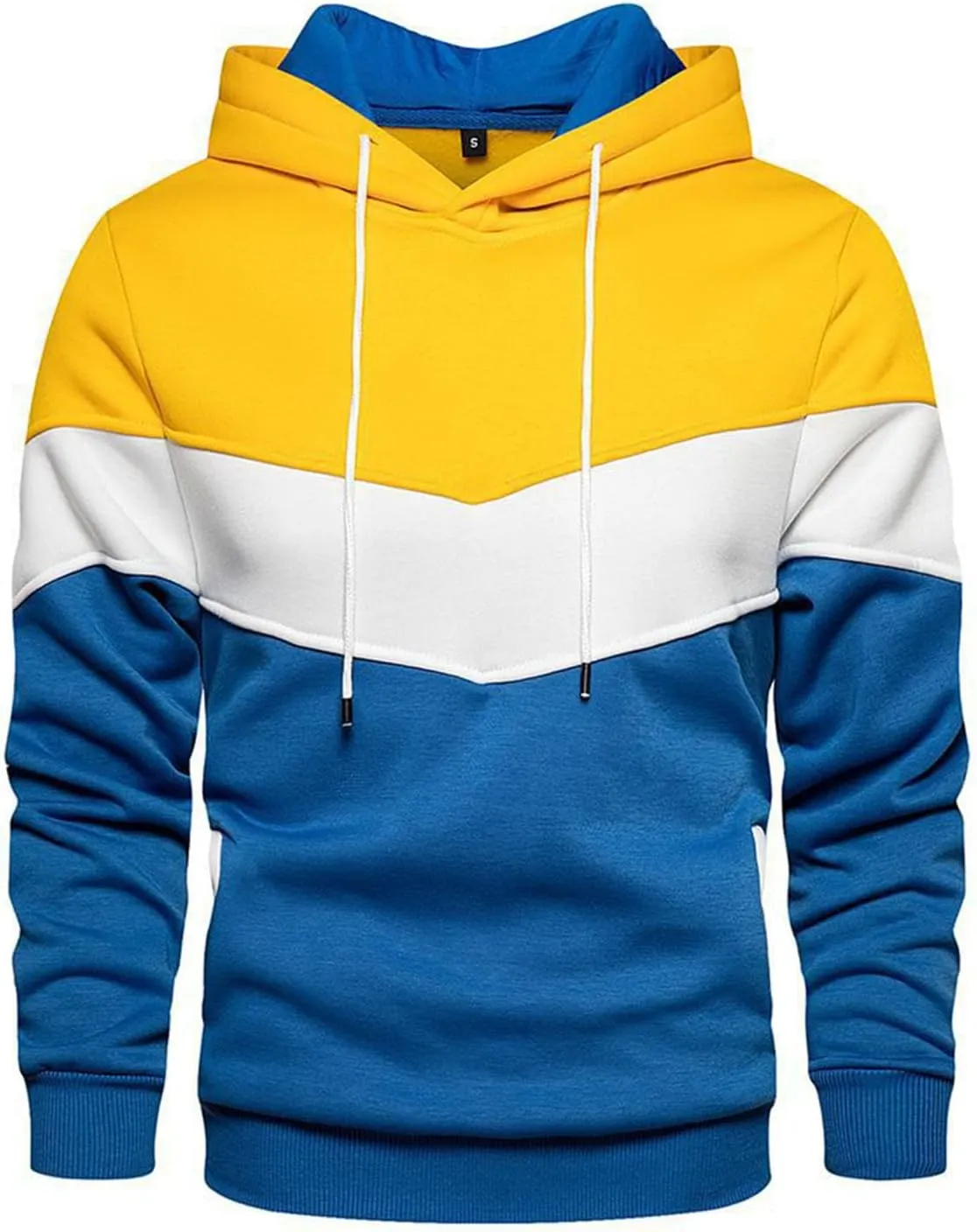 Men's Novelty Color Block Pullover Fleece Hoodie Long Sleeve Casual Lightweight Sweatshirt with Kangaroo Pocket