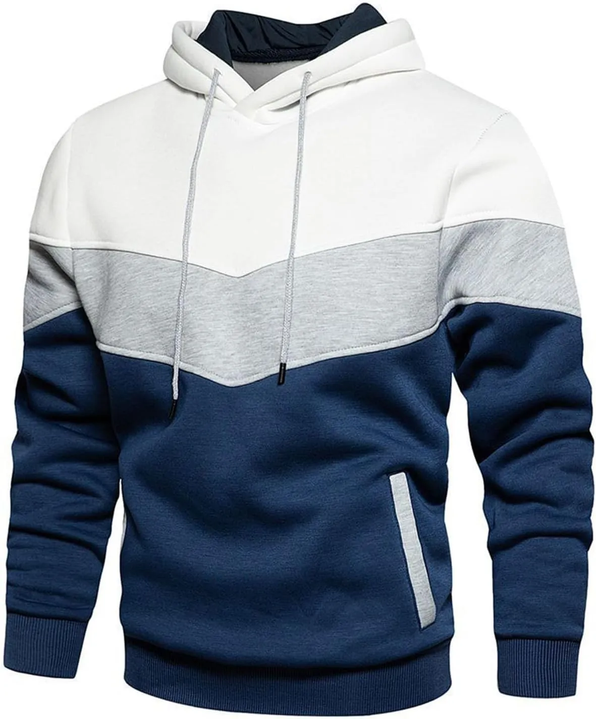 Men's Novelty Color Block Pullover Fleece Hoodie Long Sleeve Casual Lightweight Sweatshirt with Kangaroo Pocket