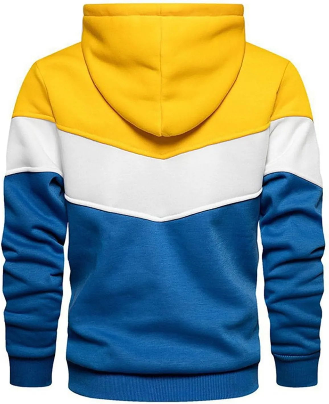 Men's Novelty Color Block Pullover Fleece Hoodie Long Sleeve Casual Lightweight Sweatshirt with Kangaroo Pocket