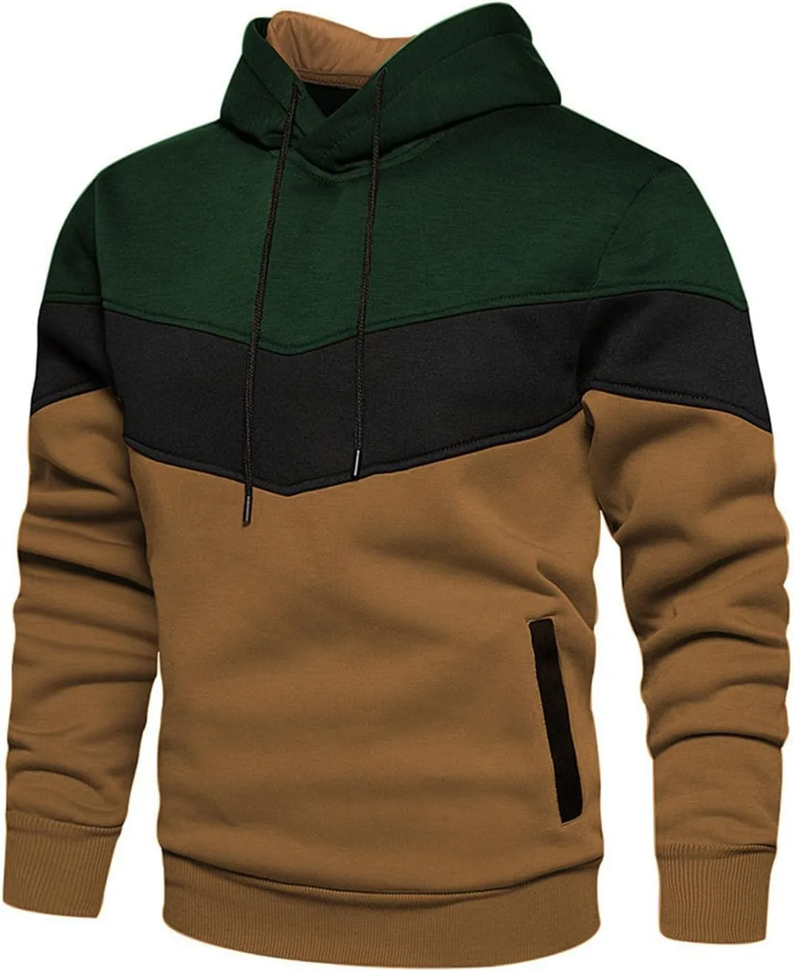 Men's Novelty Color Block Pullover Fleece Hoodie Long Sleeve Casual Lightweight Sweatshirt with Kangaroo Pocket