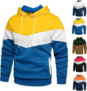 Men's Novelty Color Block Pullover Fleece Hoodie Long Sleeve Casual Lightweight Sweatshirt with Kangaroo Pocket