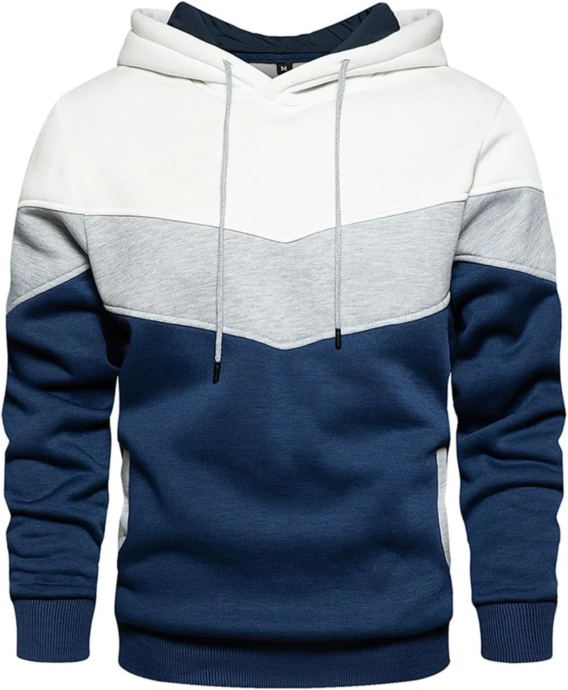 Men's Novelty Color Block Pullover Fleece Hoodie Long Sleeve Casual Lightweight Sweatshirt with Kangaroo Pocket