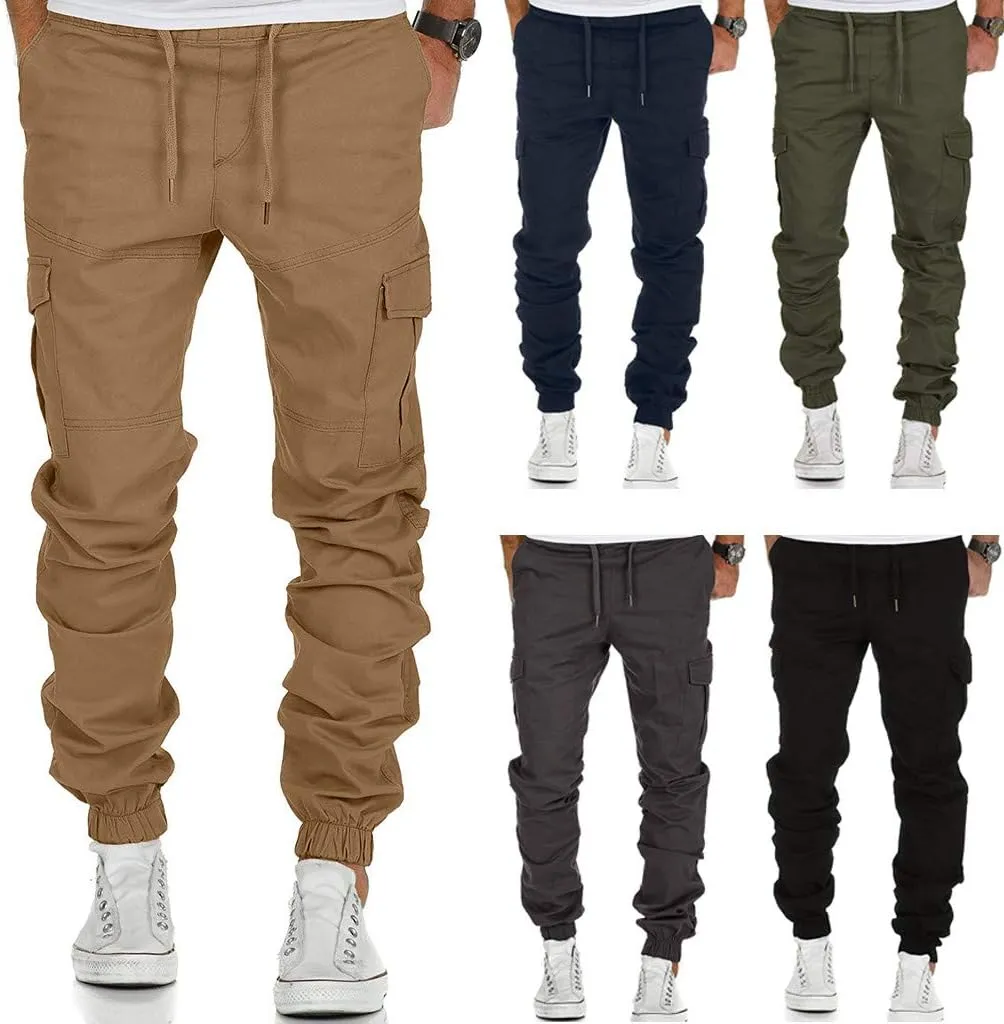 Mens Outdoor Cargo Hiking Pants Cotton Multi-Pockets Tactical Work Pants Lightweight Military Combat Cargo Jogger Sweatpants