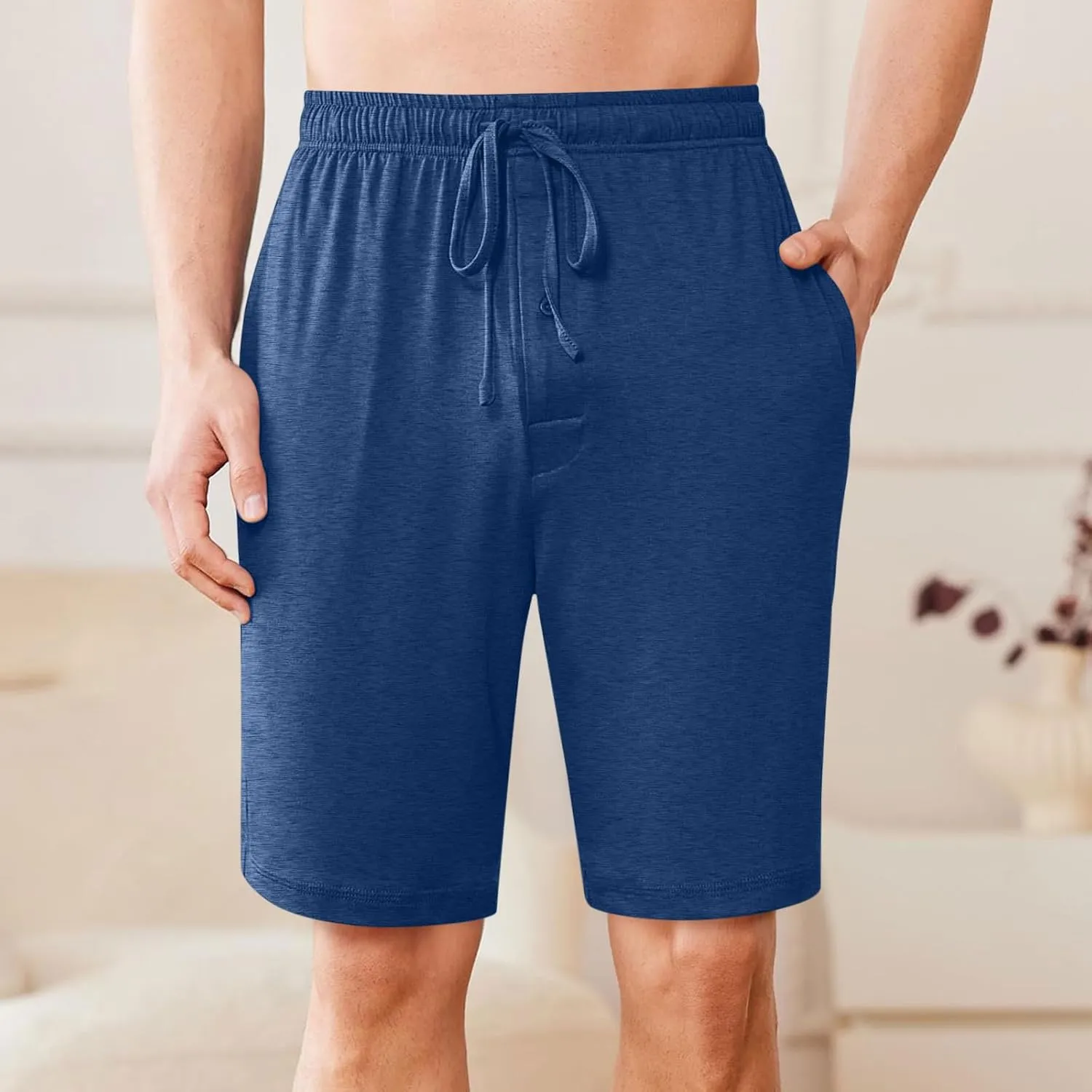 Men's Pajama Shorts Soft Sleepwear Bottoms Elastic Waistband Loungewear Plus Size Sleep Short Pants
