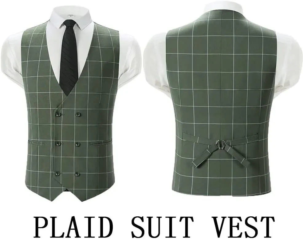 Men's Plaid 3 Pieces Suits Slim Fit Tuxedo Sets for Men Business Formal Wedding Groomsmen Solid Blazer Jacket Vest Pants Sets