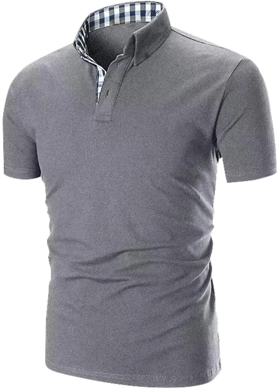 Mens Polo Shirts Cotton Regular Fit Solid Short Sleeve Polo Rugby Shirts with Collar