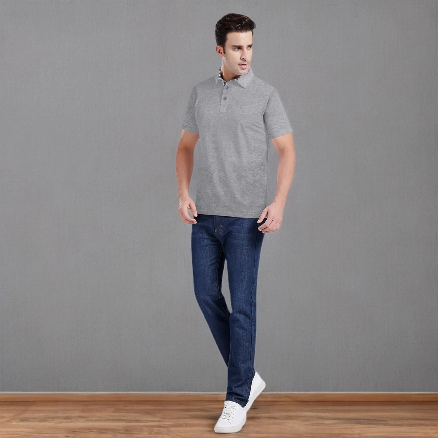 Mens Polo Shirts Cotton Regular Fit Solid Short Sleeve Polo Rugby Shirts with Collar