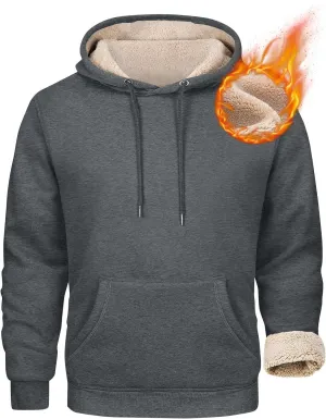 Men's Pullover Heavy Hoodie Sherpa Fleece Lined Kangaroo Pocke Winter Warm Solid Hooded Athletic Sweatshirt