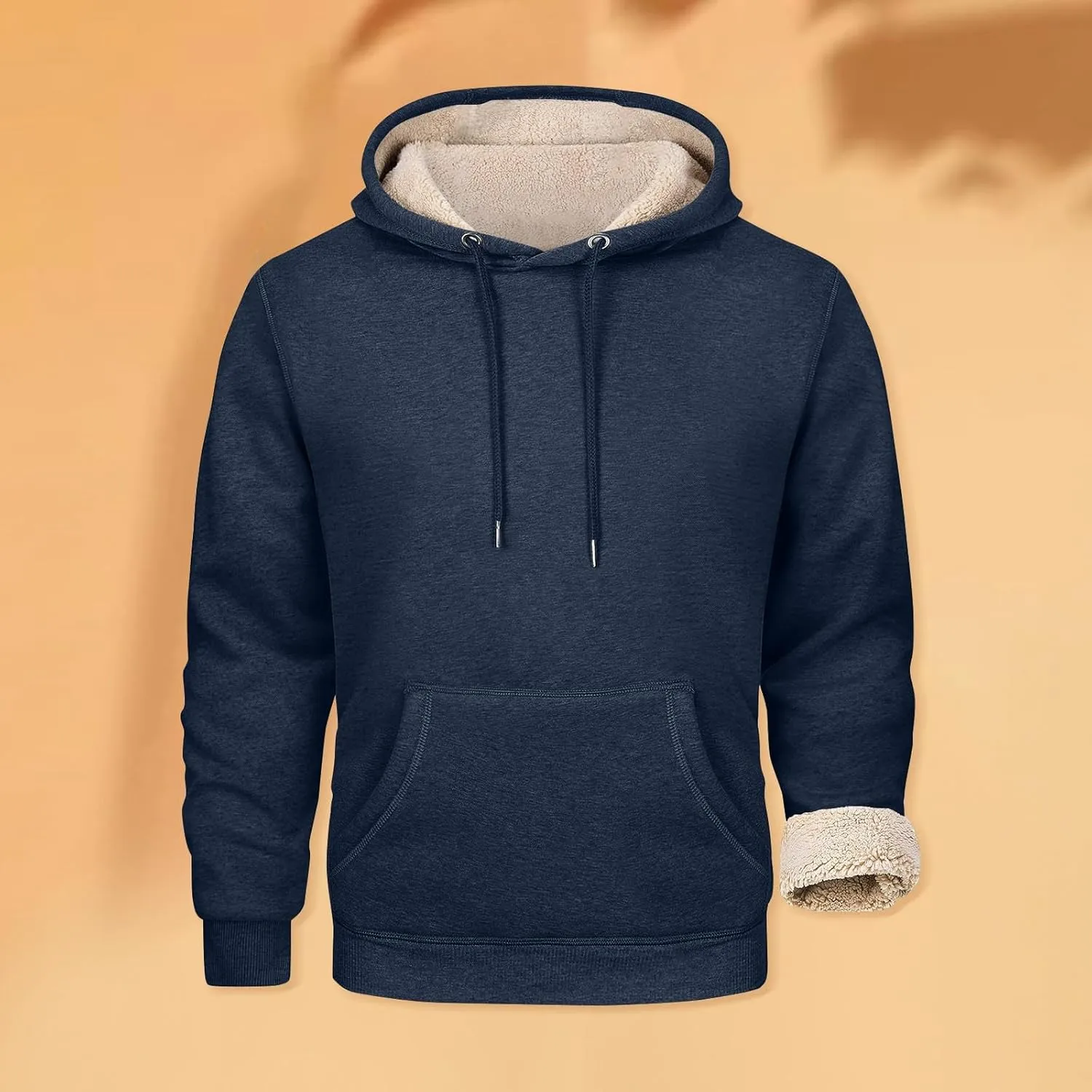 Men's Pullover Heavy Hoodie Sherpa Fleece Lined Kangaroo Pocke Winter Warm Solid Hooded Athletic Sweatshirt