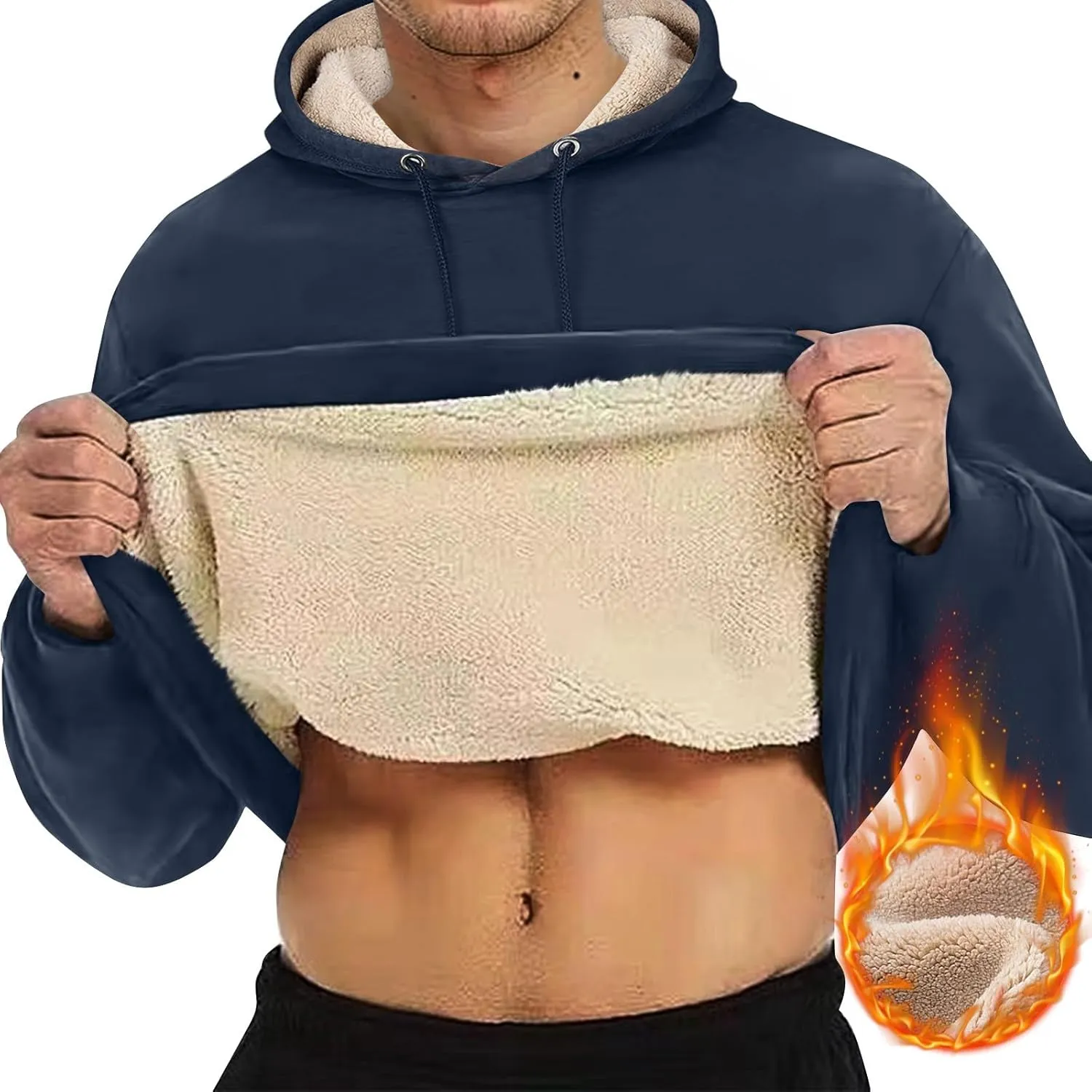 Men's Pullover Heavy Hoodie Sherpa Fleece Lined Kangaroo Pocke Winter Warm Solid Hooded Athletic Sweatshirt