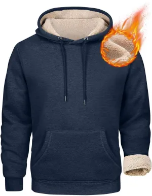 Men's Pullover Heavy Hoodie Sherpa Fleece Lined Kangaroo Pocke Winter Warm Solid Hooded Athletic Sweatshirt