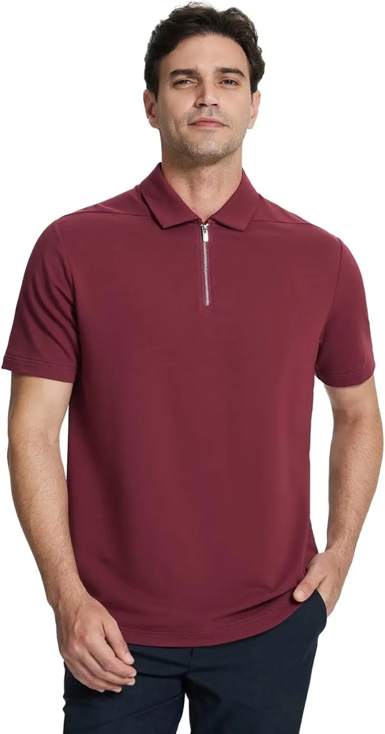 Mens Quarter Zip Polo Shirt Long and Short Sleeve Collared Shirts Moisture Wicking Performance Golf Polo Shirts