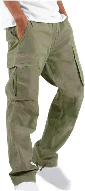 Men's Relaxed Fit Cargo Pants Baggy Straight Leg Pant Outdoor Sweatpants Loose Comfy Trousers Track Bottoms Plus Size