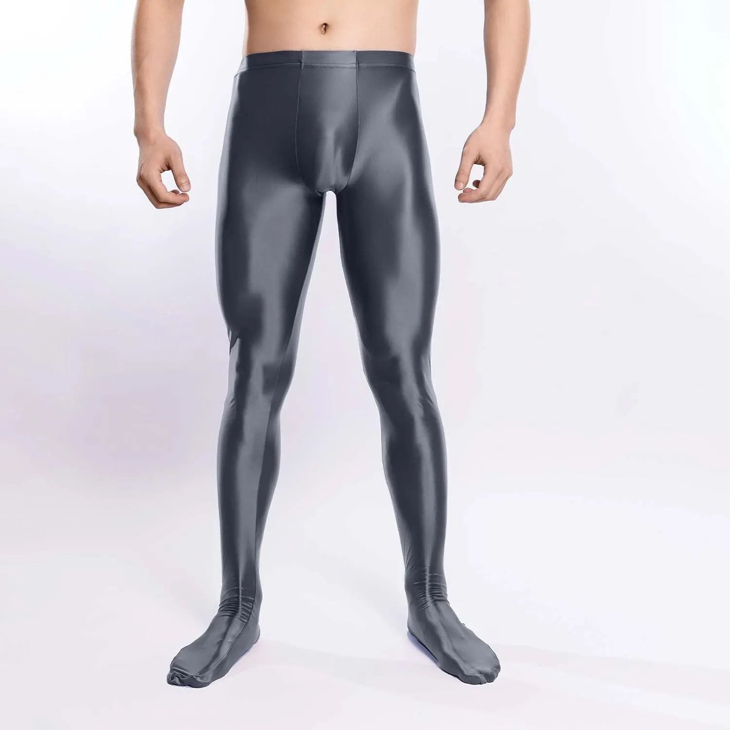 Mens Running Pants Shiny Oily Tight Leggings Sport Glossy Skinny Pantyhose Elastic for Fitness Workout Yoga Leggings