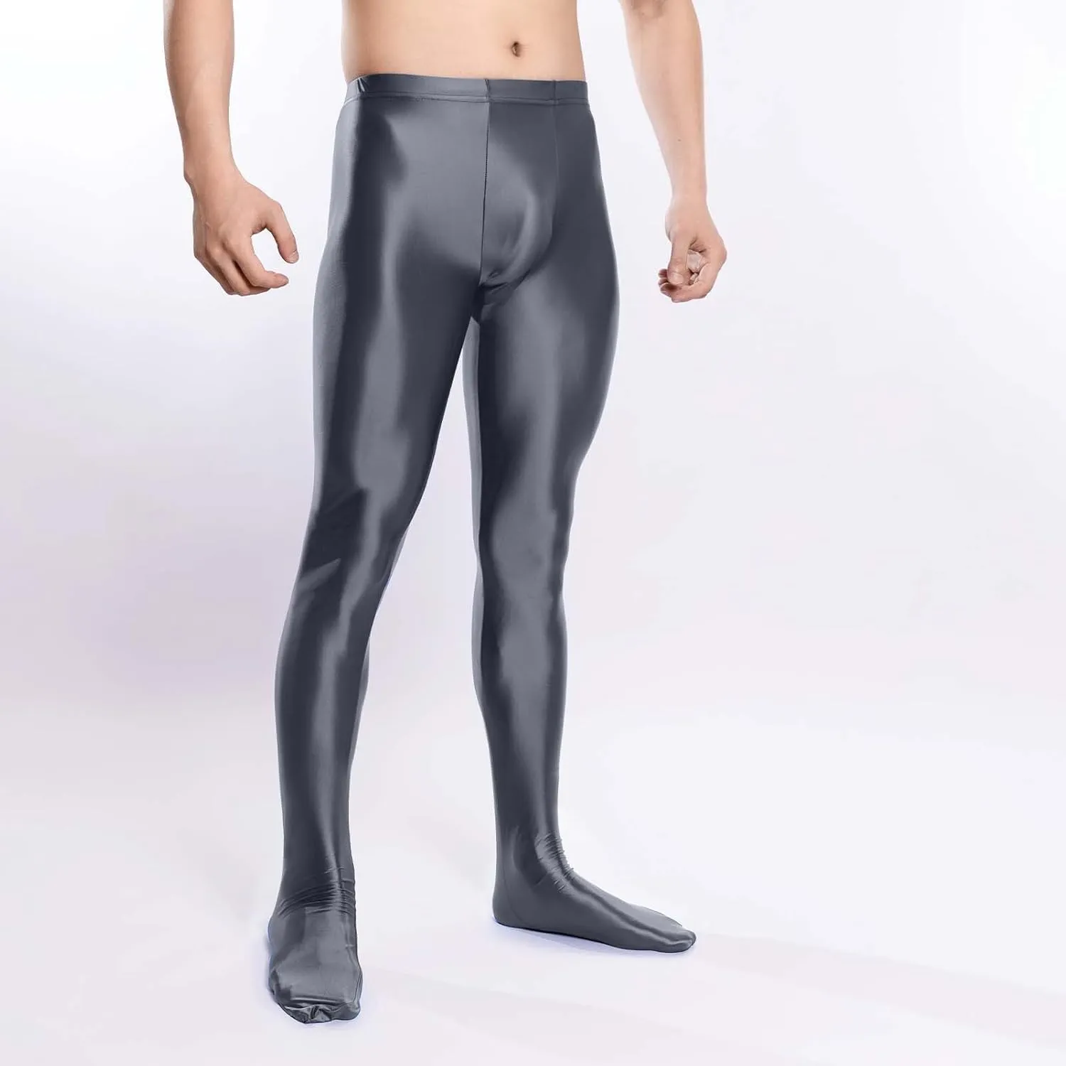 Mens Running Pants Shiny Oily Tight Leggings Sport Glossy Skinny Pantyhose Elastic for Fitness Workout Yoga Leggings