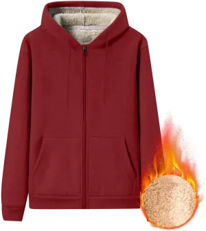 Mens Sherpa Hoodie Zip Up Thermal Thick Hoodies Winter Heavyweight Warm Hooded
